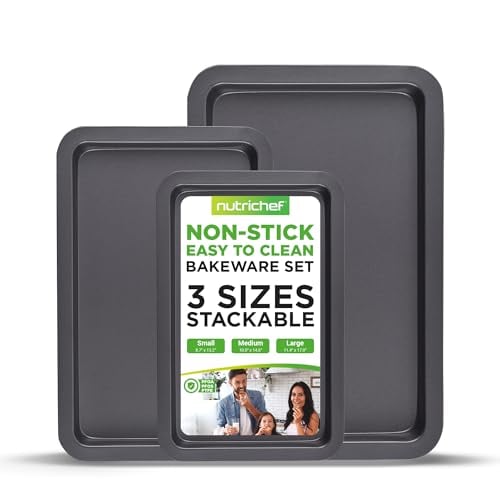 NutriChef 3-Piece Non-Stick Baking Sheets – Small, Medium, Large