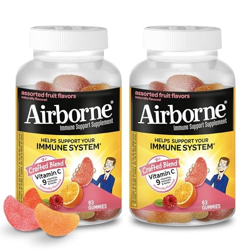 Airborne Vitamin C Gummies, Immune Support, 2x63ct, Fruit Flavor