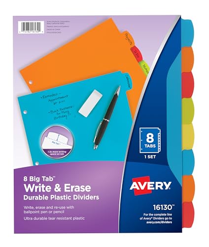 Avery Big Tab Write & Erase Plastic Dividers, 8-Tab Set