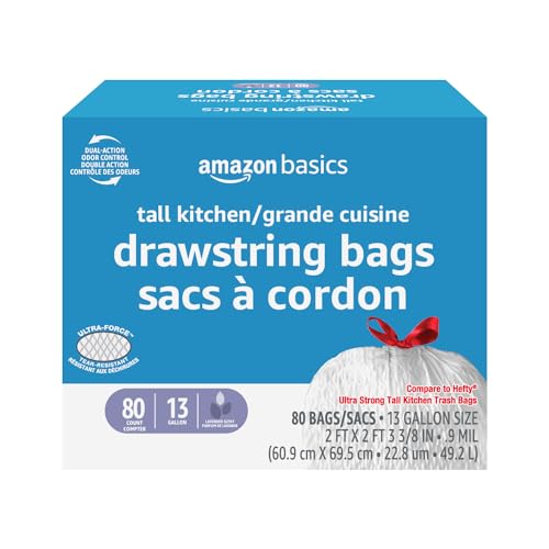 Amazon Basics 13 Gallon Lavender Trash Bags, 80 Count