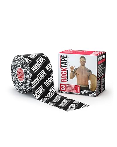 RockTape Extra Sticky Kinesiology Tape, Black, 2″x16.4′