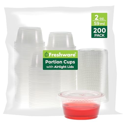 Freshware 2oz Plastic Portion Cups with Lids, 200 Sets