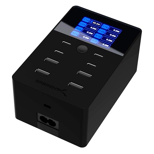 SABRENT 252W 8-Port USB Charger with LCD Display & Protection