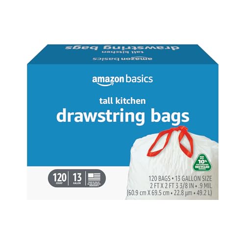 Amazon Basics 13 Gallon Kitchen Trash Bags, 120 Count