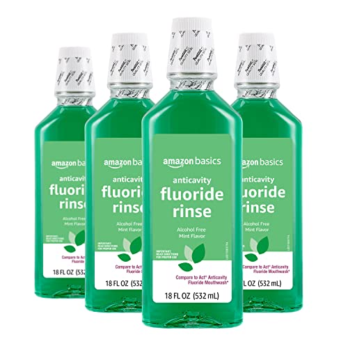 Amazon Basics Alcohol-Free Mint Fluoride Rinse, 18 oz, 4-Pack