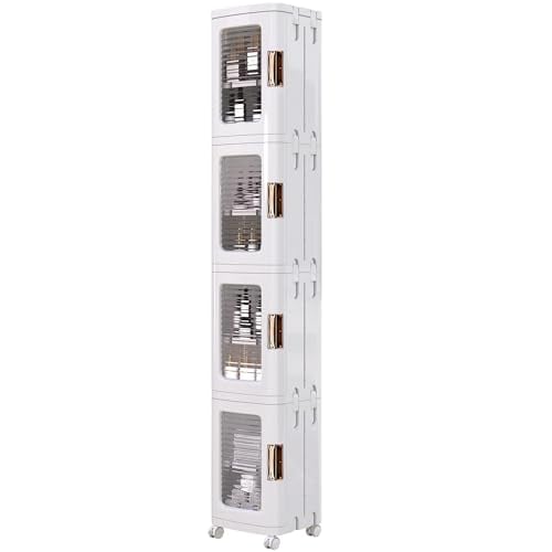 VECELO 4-Tier Slim Storage Cabinet with Wheels and Shelves, White