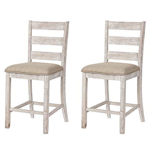 Ashley Skempton 24″ Upholstered Barstool, Set of 2, Antique White