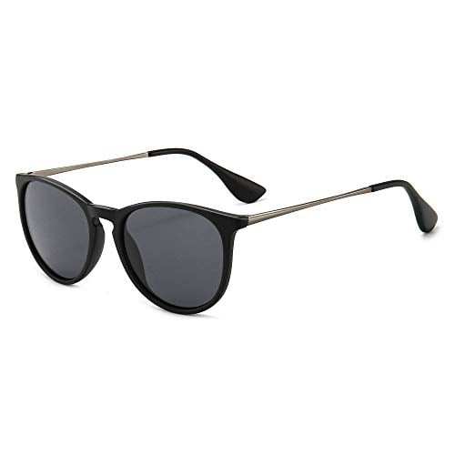 SUNGAIT Vintage Polarized Sunglasses, Black Frame/Grey Lens