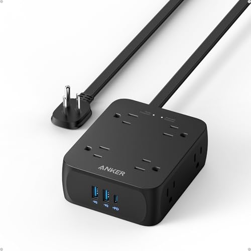 Anker 8-Outlet Surge Protector, USB Ports, 5ft Cord, Black