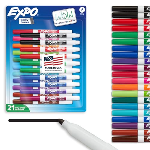 EXPO Low Odor Fine Tip Dry Erase Markers, 21 Pack