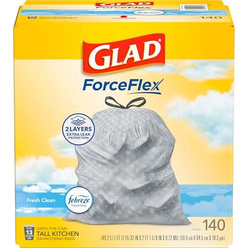 Glad ForceFlex 13 Gallon Trash Bags, Fresh Clean, 140 Count