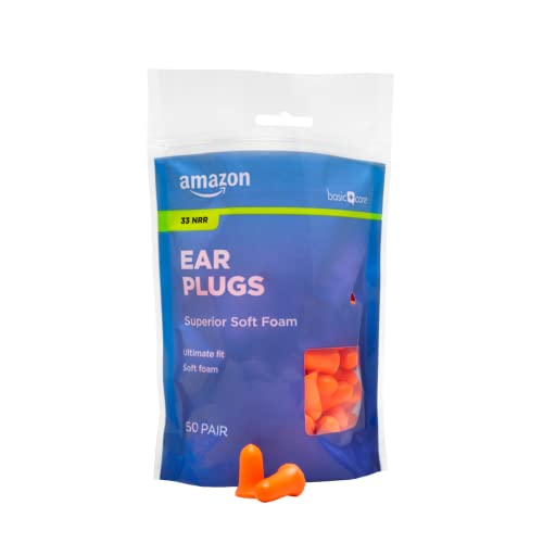 Amazon Basic Care Earplugs, 100 Count (50 Pairs)