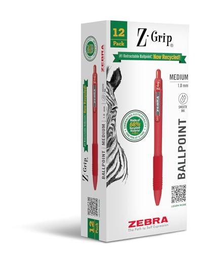 Zebra Recycled Red Ballpoint Pens, 1.0mm, 12-Pack