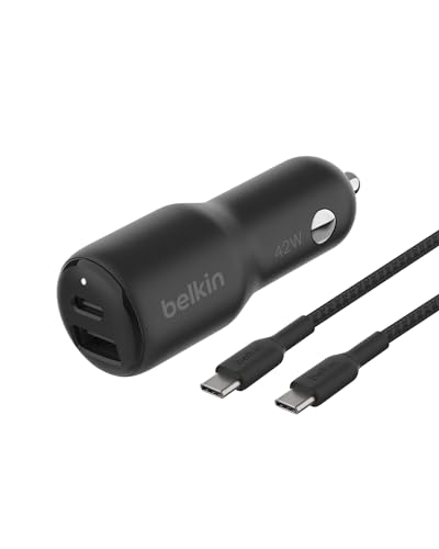 Belkin Dual Port 42W Fast Car Charger with Cables – Black