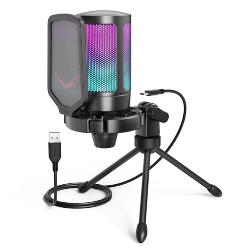 FIFINE Gaming USB Microphone with RGB, Mute, Stand & Filter