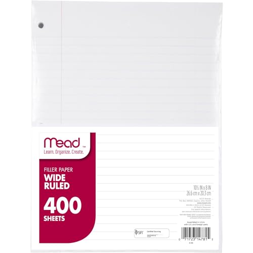 Mead Wide Ruled Loose Leaf Paper, 8″ x 10.5″, 400 Sheets