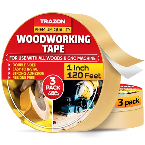 Double Sided Woodworking Tape, 3 Pack, 1″x120′, Removable