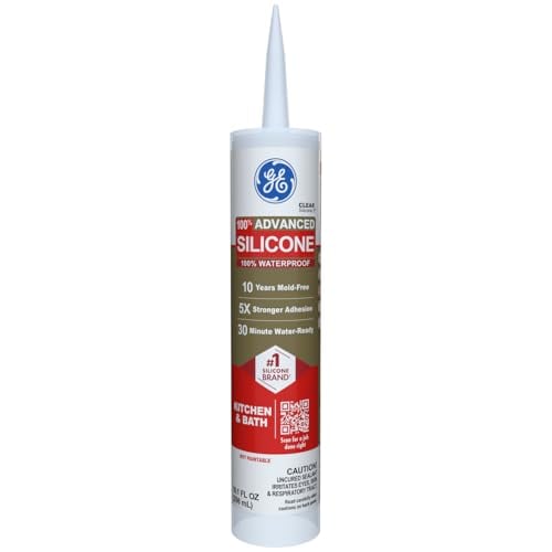 GE Clear Silicone Kitchen & Bath Caulk, 10 oz, Waterproof, Strong Adhesion