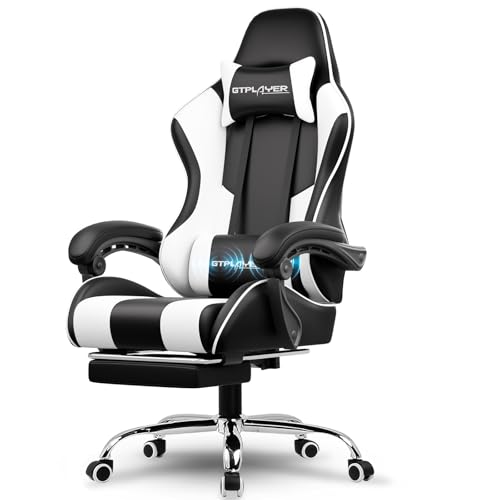 GTPLAYER White Gaming Chair with Footrest and Lumbar Support