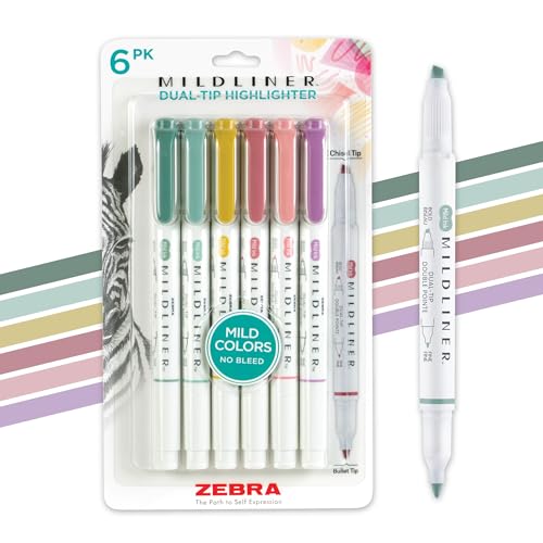 Zebra Mildliner Dual-Tip Highlighter Set, Assorted Colors, 6-Pack