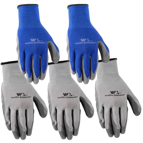 Wells Lamont 5-Pair Nitrile Work Gloves, Large, Blue/Grey