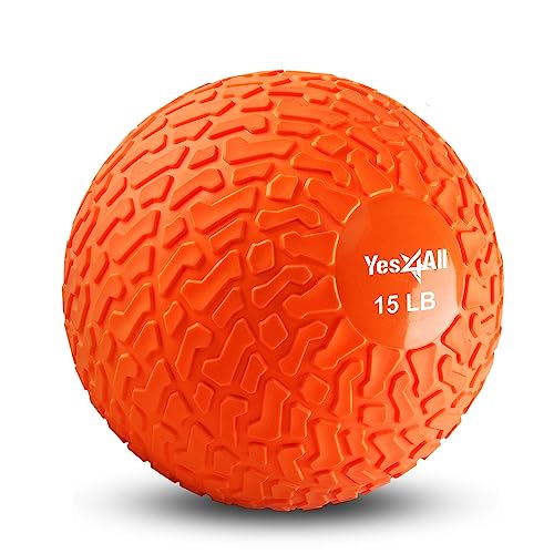 Yes4All 15lb Slam Ball – Durable, Grip Tread, Orange