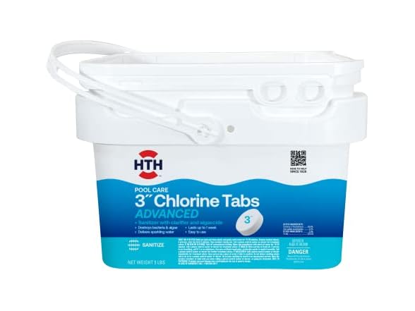 HTH 42052 Swimming Pool Care 3 Chlorine Tabs Advanced, Swimming Pool Chlorinating Sanitizer, 5lb