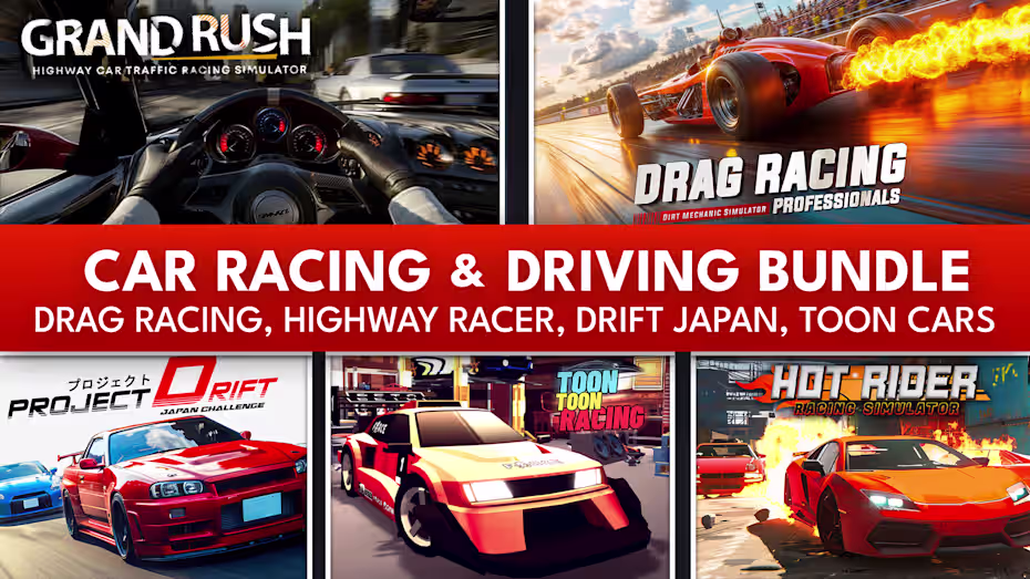 Car Racing & Driving Bundle Drag Racing, Highway Racer, Drift Japan, Toon Cars