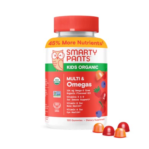 SmartyPants Organic Kids Multivitamin Gummies, 120 Count, Three Flavors