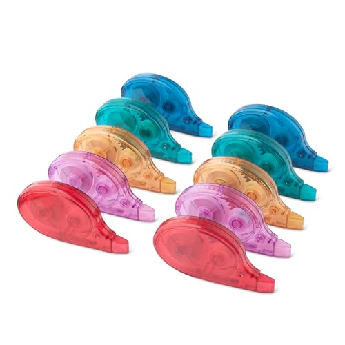Amazon Basics Correction Tape, 39.3ft, 10-Pack, Assorted Colors