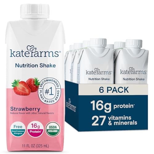 KATE FARMS Strawberry Organic Nutrition Shake, 16g Protein, 6 Pack