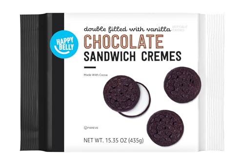 Happy Belly Vanilla Cream Chocolate Sandwich Cookies, 15.25 oz