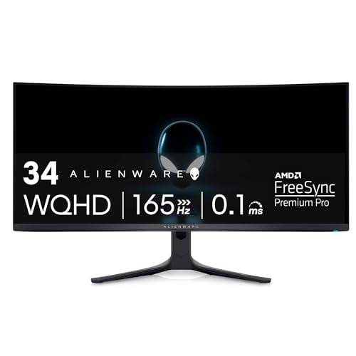 Alienware 34″ Curved QD-OLED Gaming Monitor, 165Hz, HDR, Black