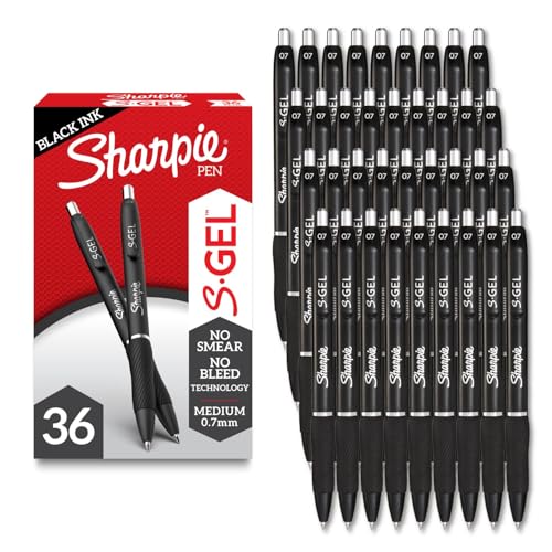 Sharpie S-Gel Black Ink Pens, 0.7mm, 36 Count