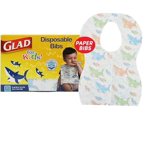 Glad Kids Shark Disposable Bibs, 30ct – Absorbent, Leakproof