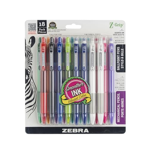 Zebra Z-Grip Pen & Pencil Set, Assorted Colors, 18-Pack