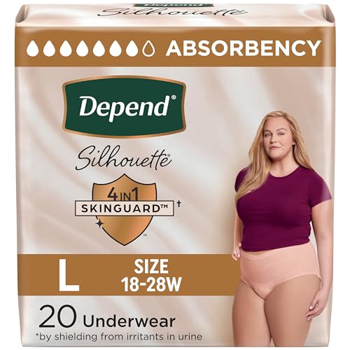 Depend Silhouette Women’s Incontinence Underwear, Max Absorbency, Large, Pink, 20ct