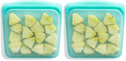 Stasher Silicone Reusable Sandwich Bags, Aqua, 28 Oz, Pack of 2