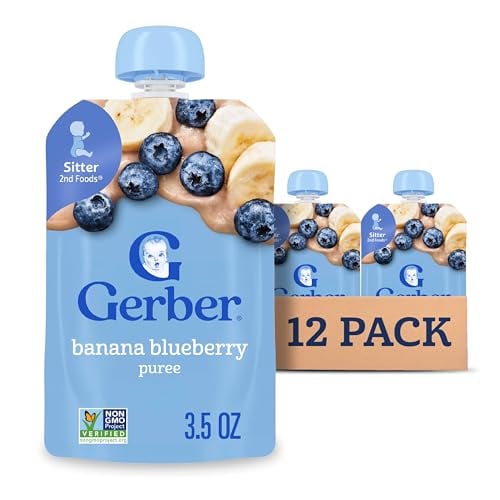Gerber Stage 2 Banana Blueberry Puree Pouches, 12-Pack