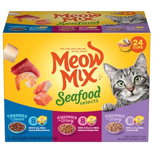 Meow Mix Seafood Wet Cat Food Variety Pack, 24 Cups