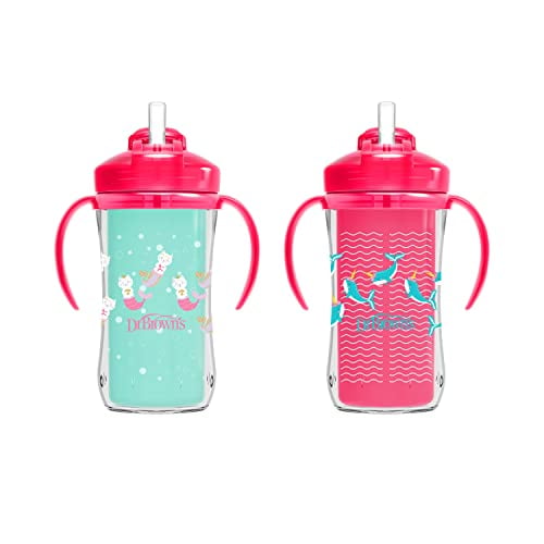 Dr. Brown’s Insulated Sippy Cup with Straw, 2-Pack, Pink