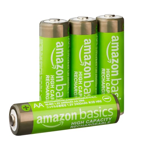 Amazon Basics Rechargeable AA Batteries 4-Pack, 2400mAh, Pre-Charged