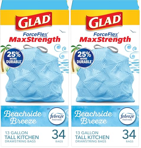 Glad ForceFlex 13 Gallon Trash Bags, Beachside Breeze, 68 Total