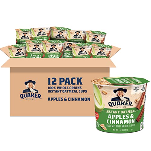 Quaker Instant Oatmeal Cups, Apples & Cinnamon, 12-Pack