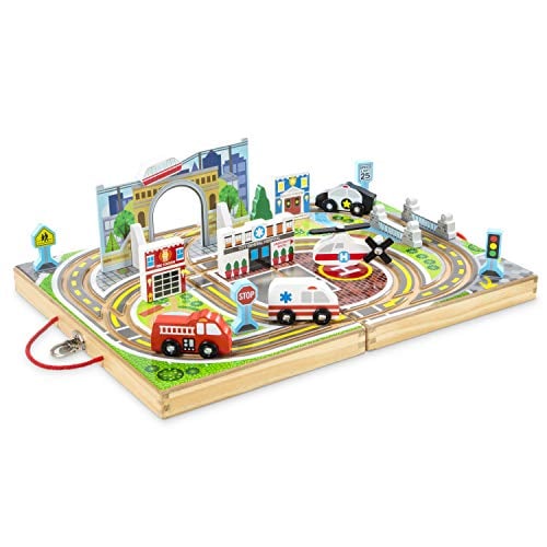 Melissa & Doug 18-Piece Wooden Tabletop Town with Vehicles