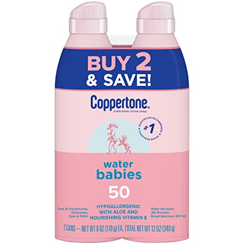 Coppertone WaterBabies SPF 50 Spray, Water Resistant, 6 Oz, 2-Pack