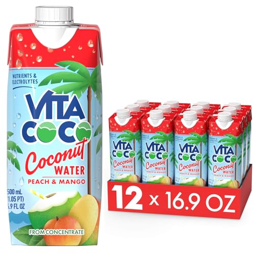 Vita Coco Peach Mango Coconut Water, 16.9 Fl Oz (12 Pack)