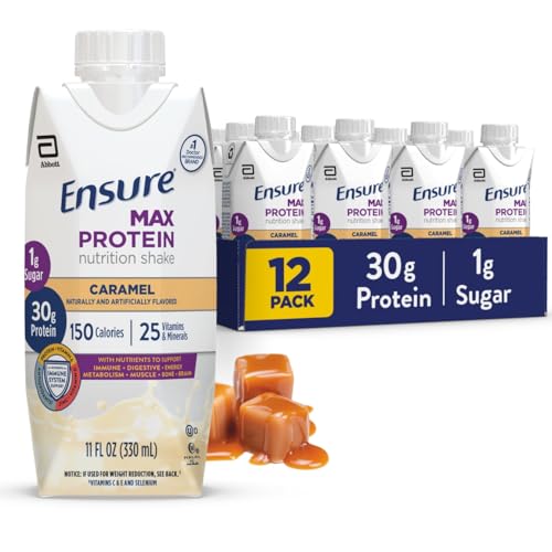 Ensure Max Protein Shake, Caramel, 30g Protein, 1g Sugar, 12 Pack