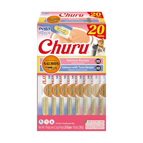 INABA Salmon & Tuna Churu Cat Treats, 20 Pack