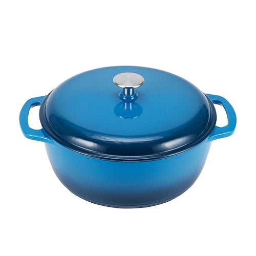 Amazon Basics 7.3-Quart Blue Cast Iron Dutch Oven